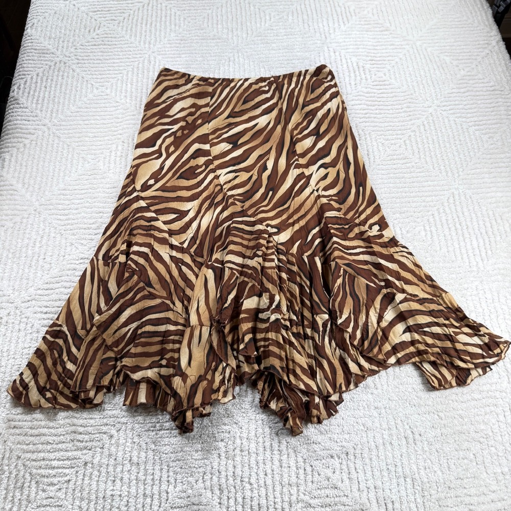 Allison Taylor Animal Print Skirt Womens Large Brown Handkerchief Y2K Fairy 90s